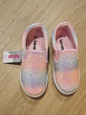 Kensie Girl Kids' Pastel Rainbow Glitter Slip-On Sneakers